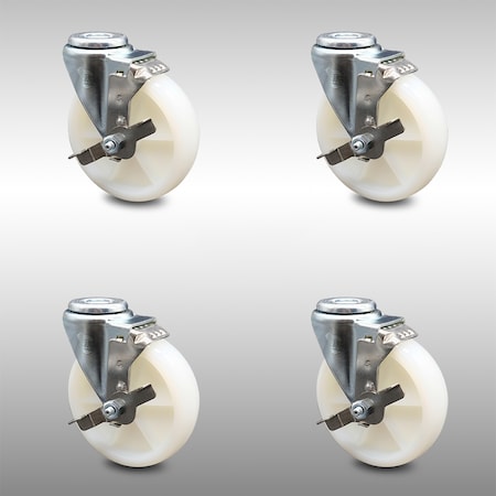 Service Caster 5 Inch SS Nylon Wheel Swivel Bolt Hole Caster Set with Brake SCC-SSBH20S514-NYS-TLB-4